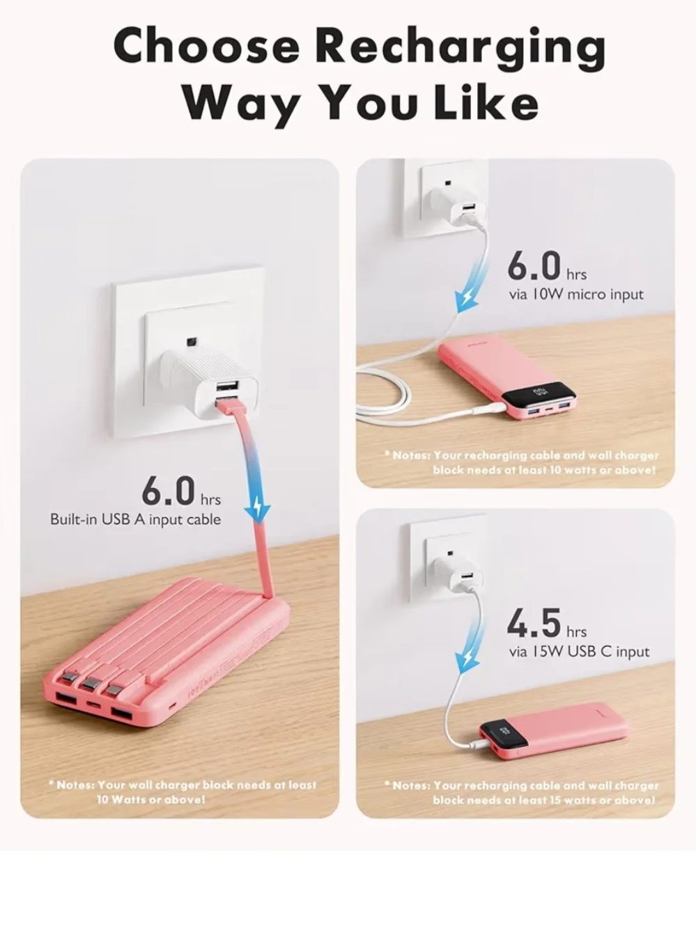 Portable Power Bank Charger - Pink